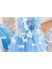 Blue Satin Tulle Butterflies Fairytale Flower Girl Dress